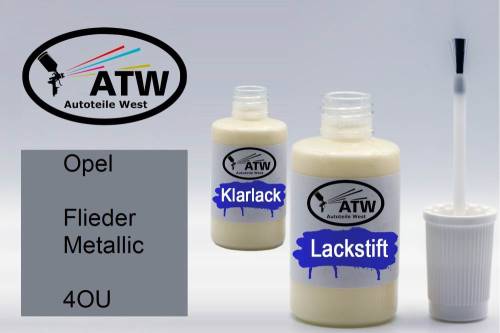 Opel, Flieder Metallic, 4OU: 20ml Lackstift + 20ml Klarlack - Set, von ATW Autoteile West.